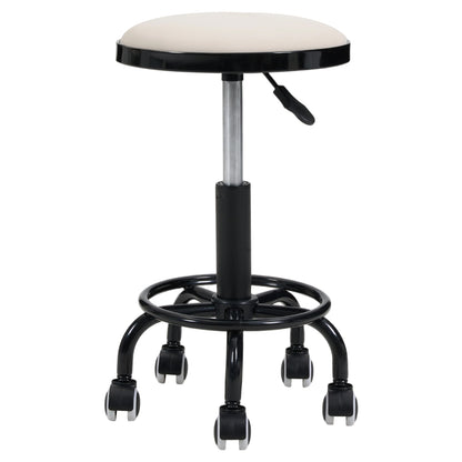 Height-Adjustable PU Leather Round Salon Rolling Stool