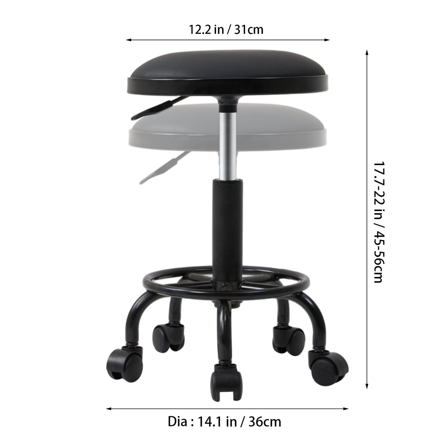Height-Adjustable PU Leather Round Salon Rolling Stool