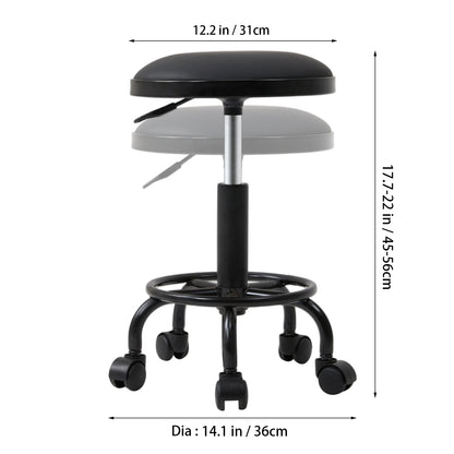 Height-Adjustable PU Leather Round Salon Rolling Stool