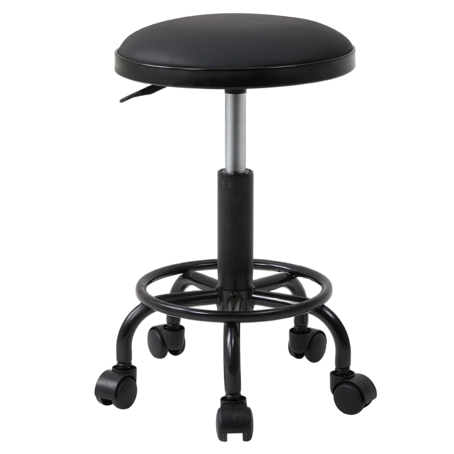 Height-Adjustable PU Leather Round Salon Rolling Stool