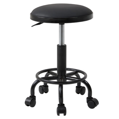 Height-Adjustable PU Leather Round Salon Rolling Stool