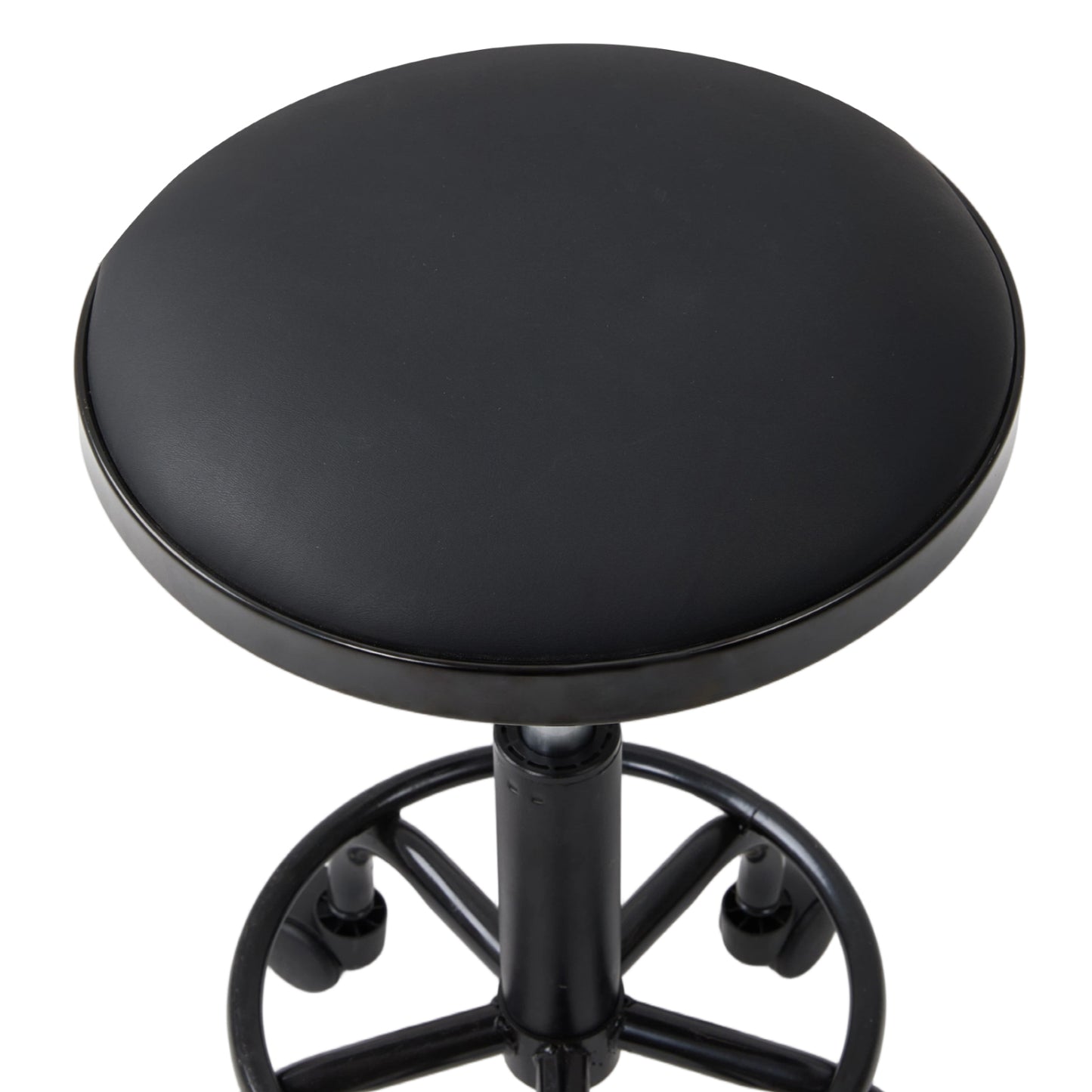 Height-Adjustable PU Leather Round Salon Rolling Stool