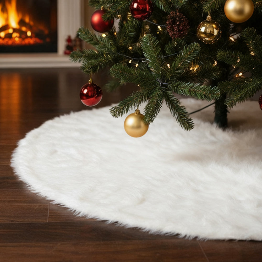 Snow White Plush Christmas Tree Skirt for Holiday Decoration, CD0148