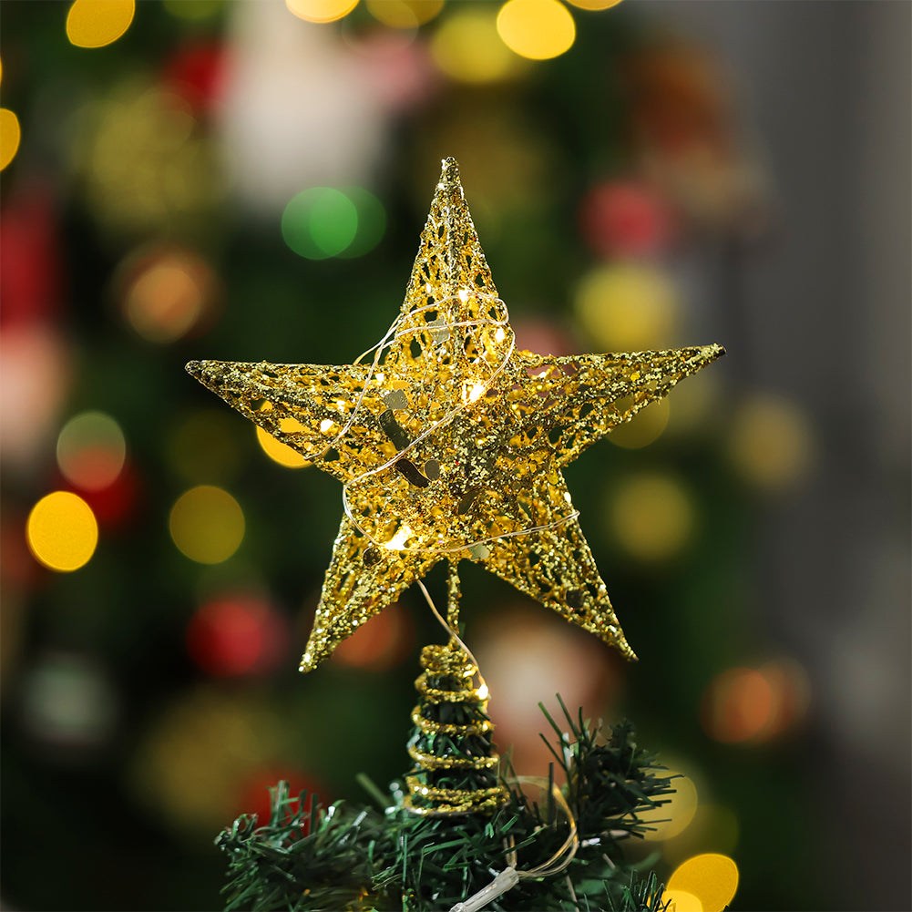 Decorative Star Sequins Christmas Tree Topper with LED Lights