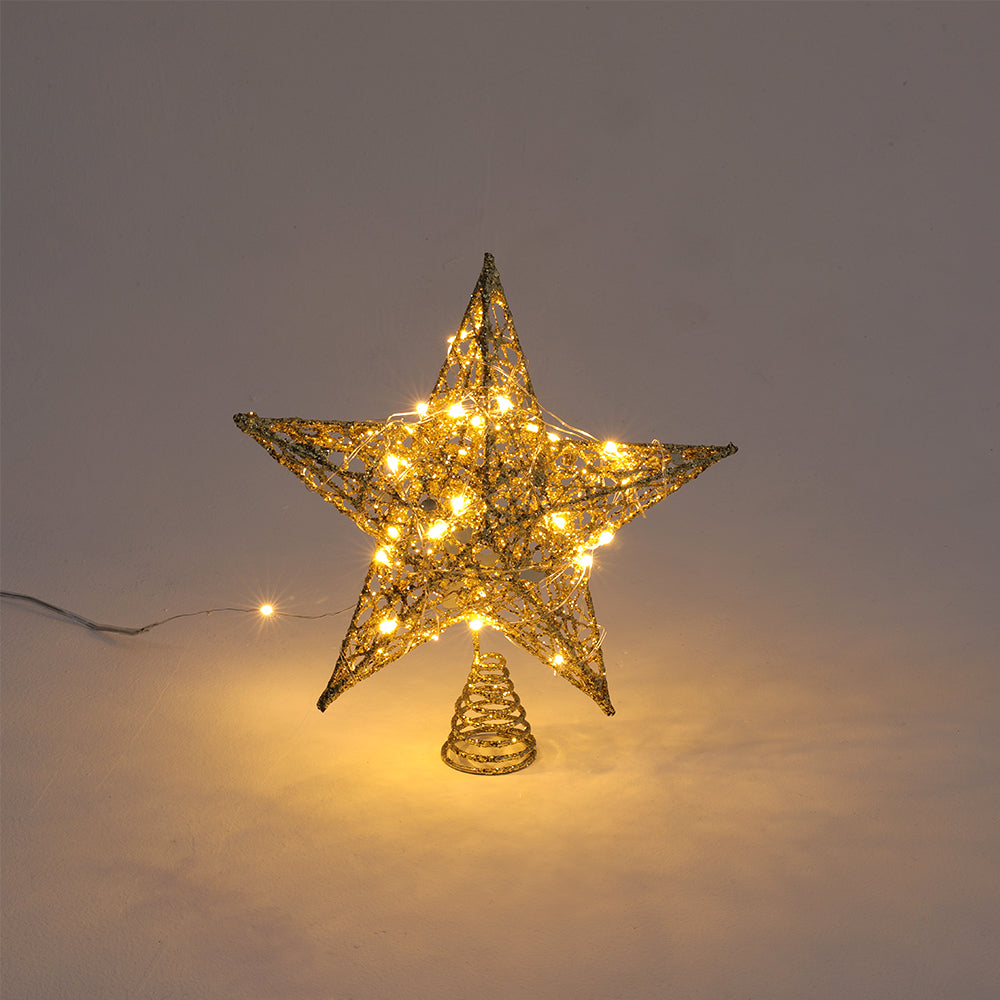 Decorative Star Sequins Christmas Tree Topper with LED Lights