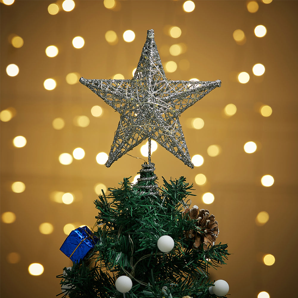 Decorative Star Sequins Christmas Tree Topper with LED Lights