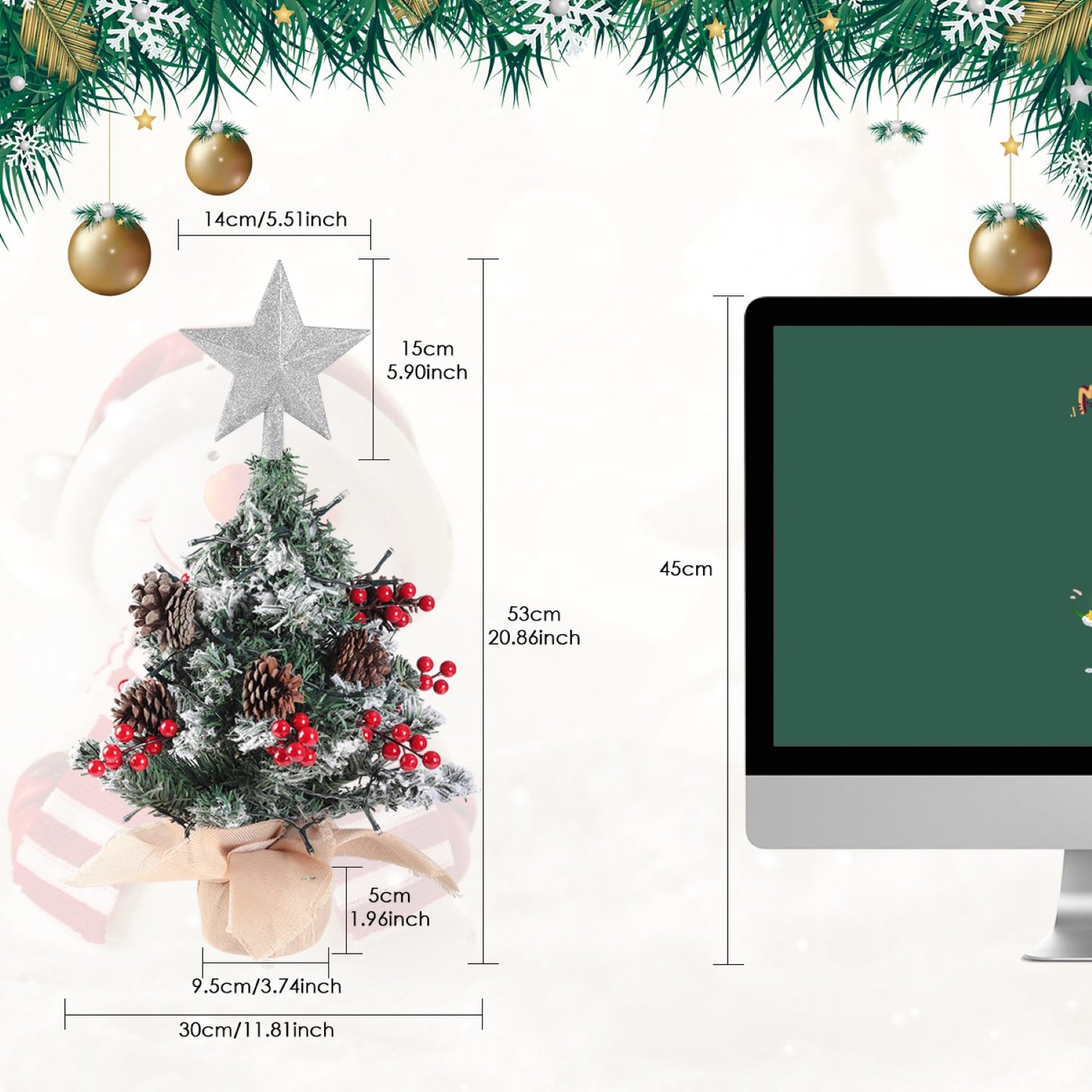 Mini Pre Lit Tabletop Artificial DIY Christmas Tree with Star Topper