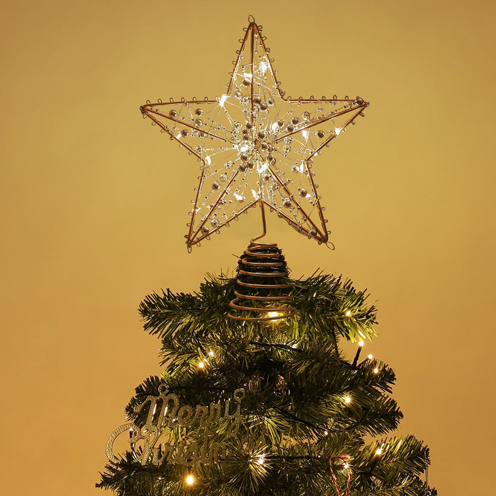 Modern Metal Pre-Lit Star Christmas Tree Topper with Beads
