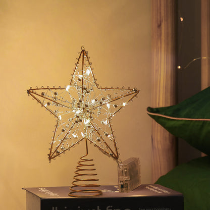 Modern Metal Pre-Lit Star Christmas Tree Topper with Beads
