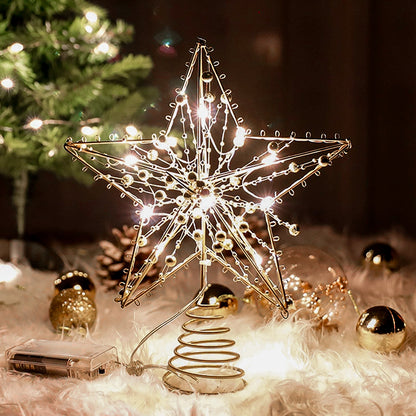 Modern Metal Pre-Lit Star Christmas Tree Topper with Beads