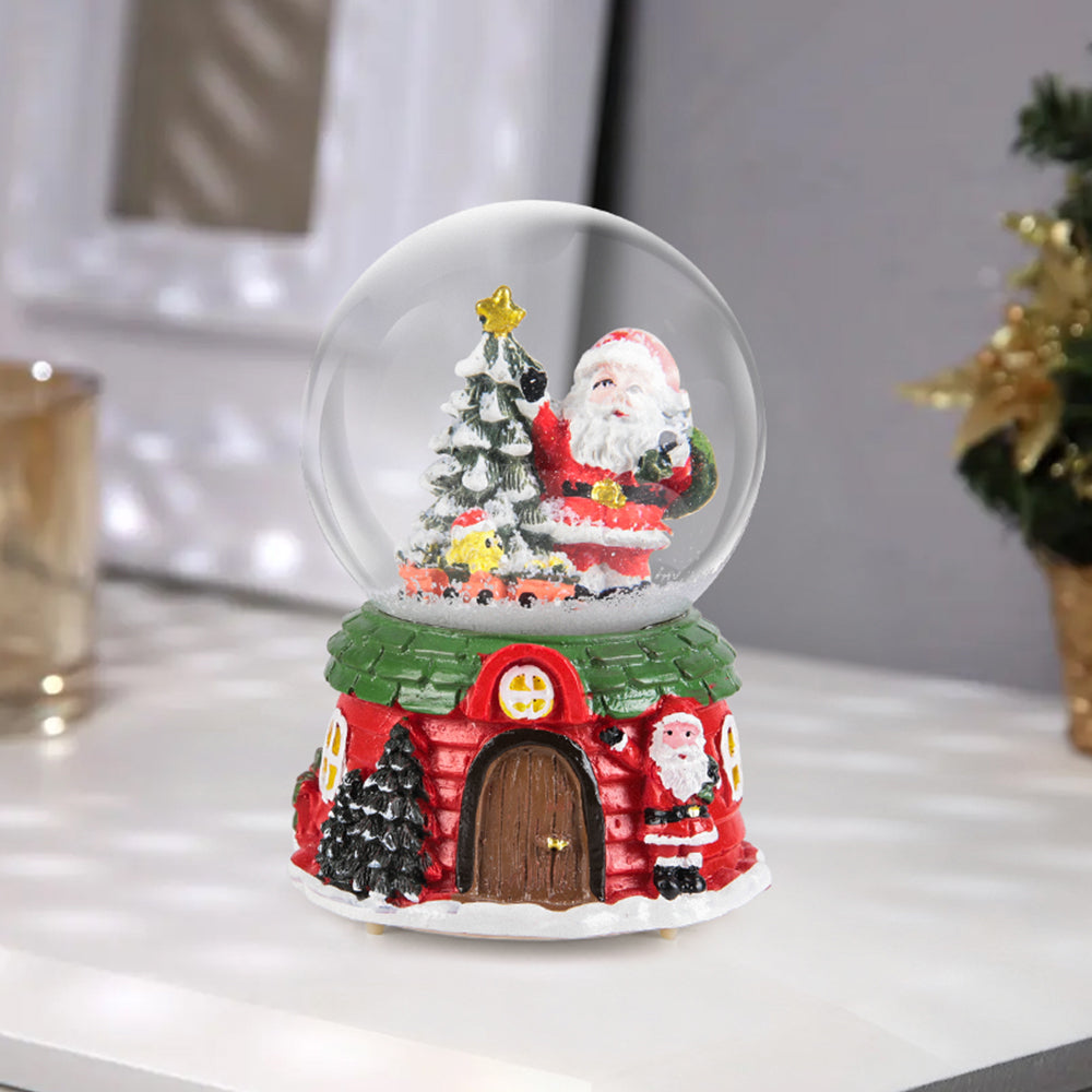 Santa Claus Snow Ball Gift Music Box Christmas Glass Ornament