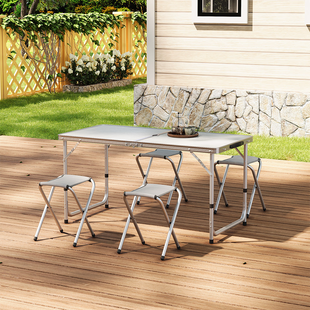 Folding Picnic Table with 4 Stools Portable Lightweight Aluminum Table Stools Set
