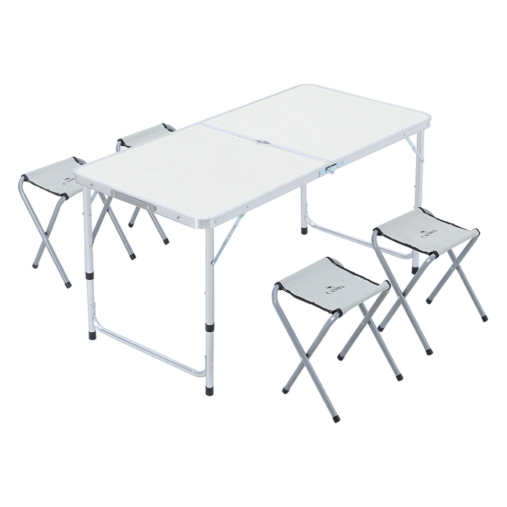 Folding Picnic Table with 4 Stools Portable Lightweight Aluminum Table Stools Set