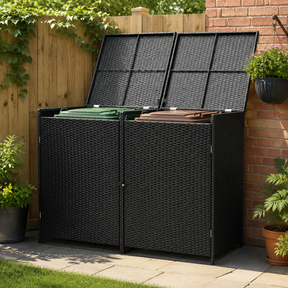 Double Wheelie Bin Storage Shed with Rattan Effect Panels