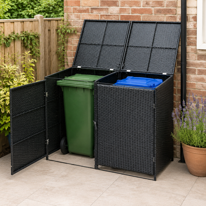 Double Wheelie Bin Storage Shed with Rattan Effect Panels