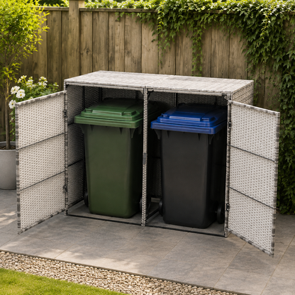Double Wheelie Bin Storage Shed with Rattan Effect Panels