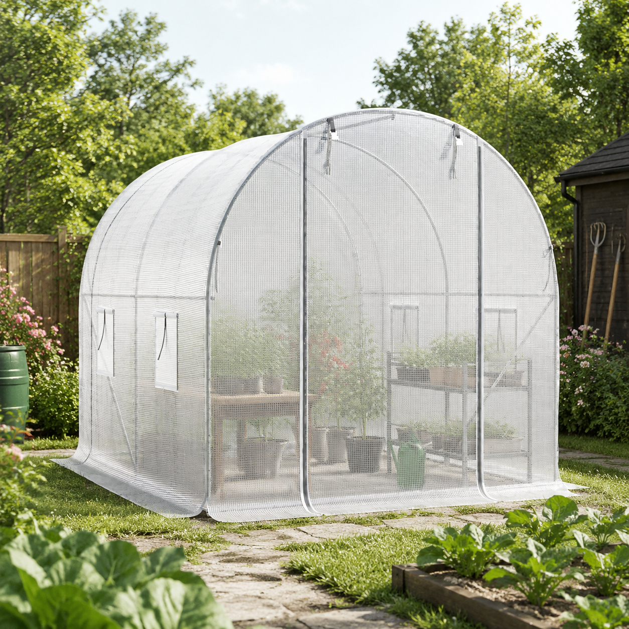 White Outdoor Walk-in Tunnel Greenhouse with Steel Frame