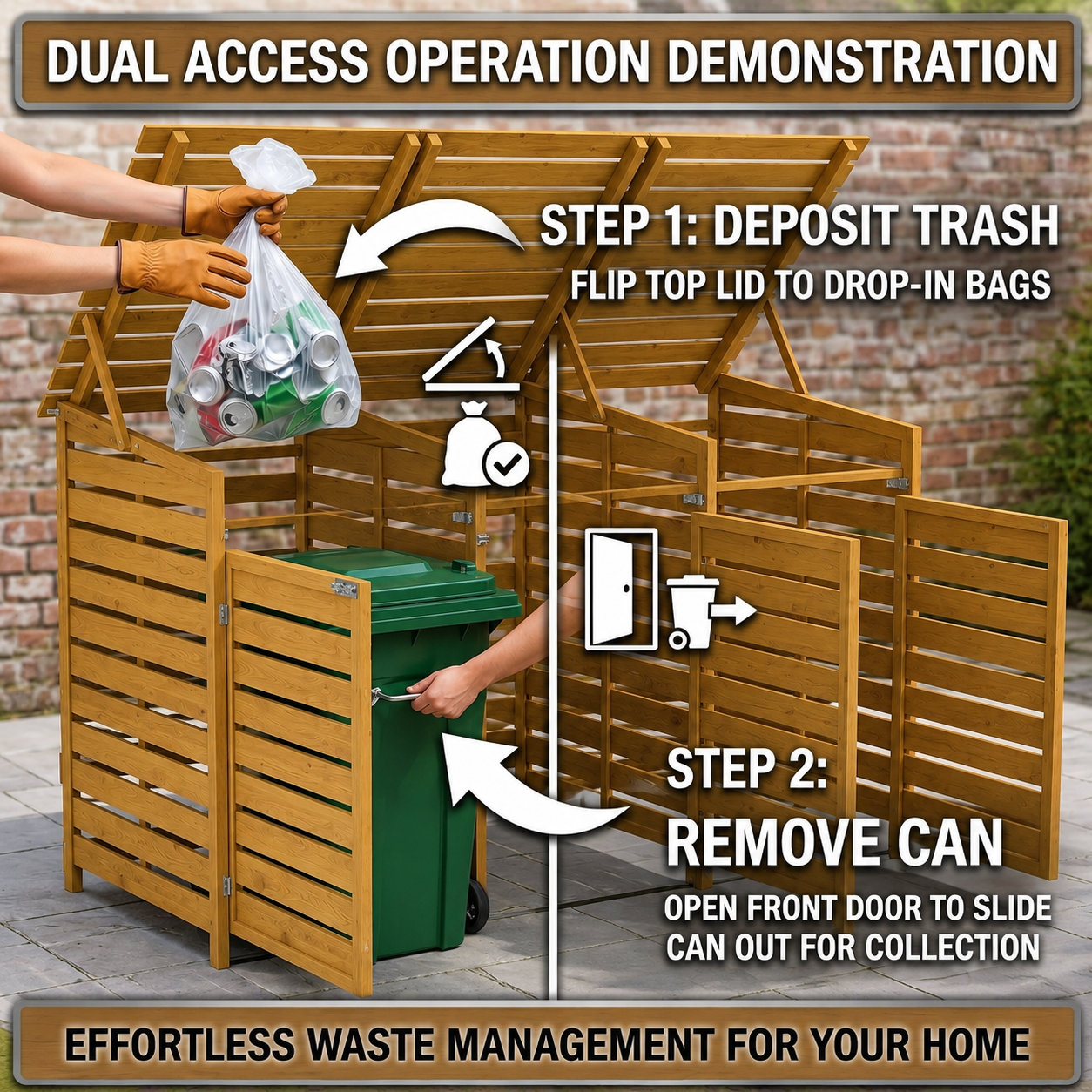 Outdoor Spruce Wood Trash Can Storage Shed