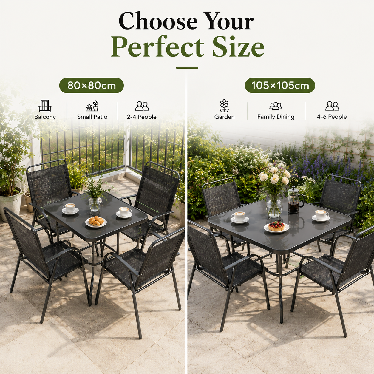 Metal Square Outdoor Dining Table with Tempered Glass Top