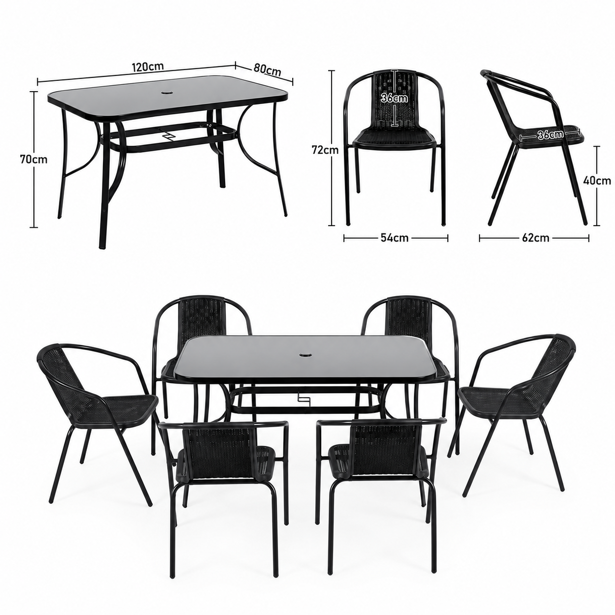 4/6 Chairs with Rectangular Table Garden Dining Set