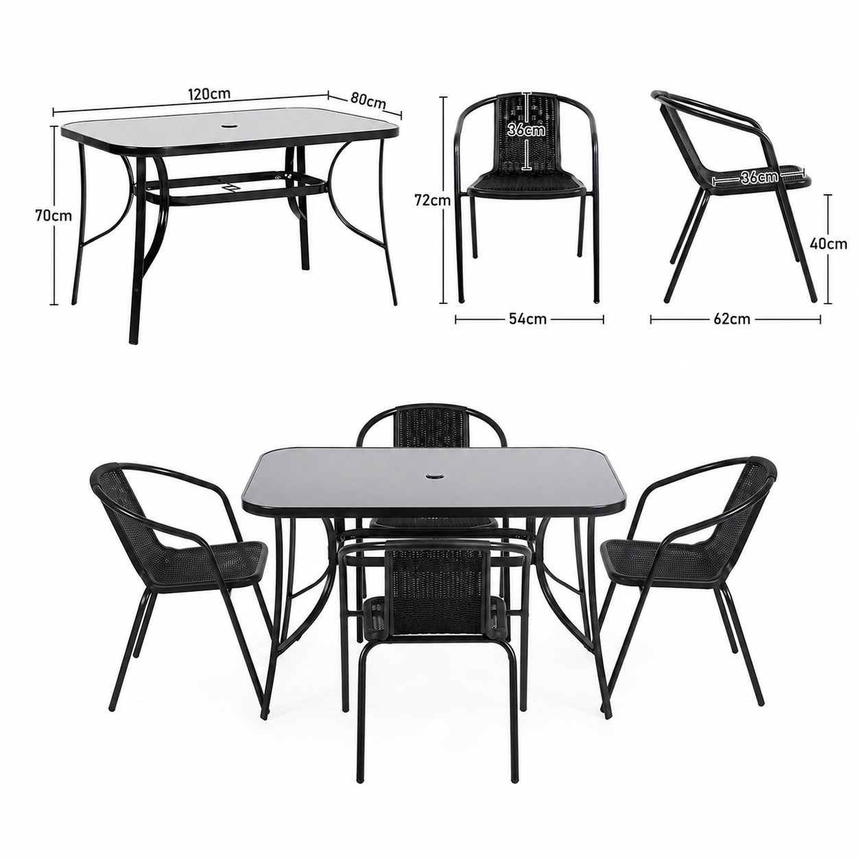 4/6 Chairs with Rectangular Table Garden Dining Set