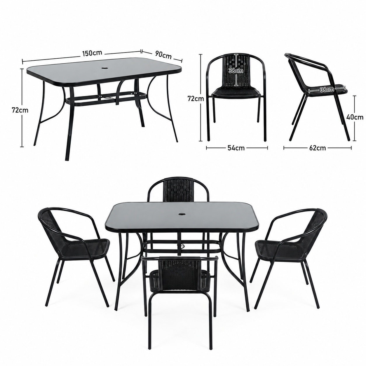 4/6 Chairs with Rectangular Table Garden Dining Set