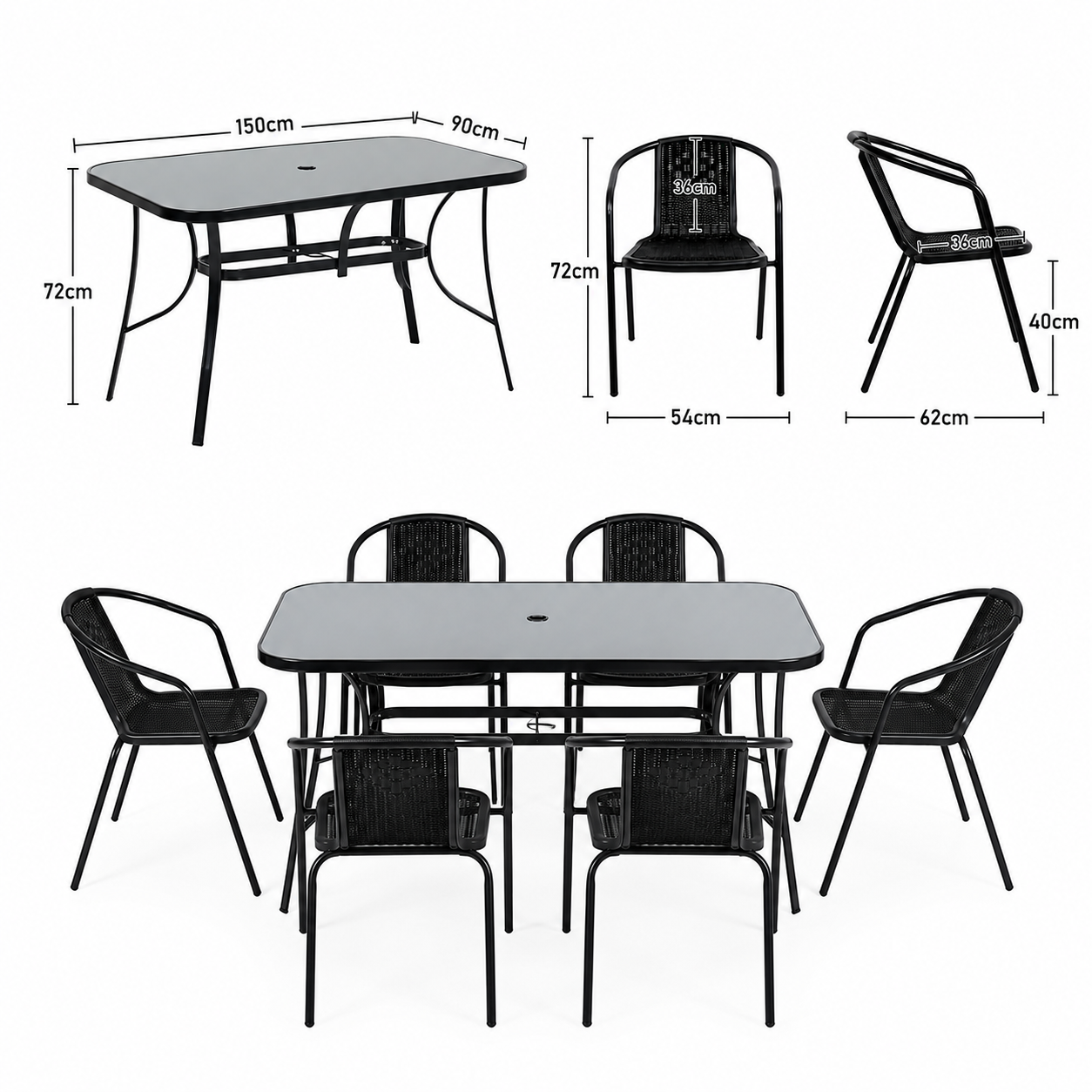 4/6 Chairs with Rectangular Table Garden Dining Set