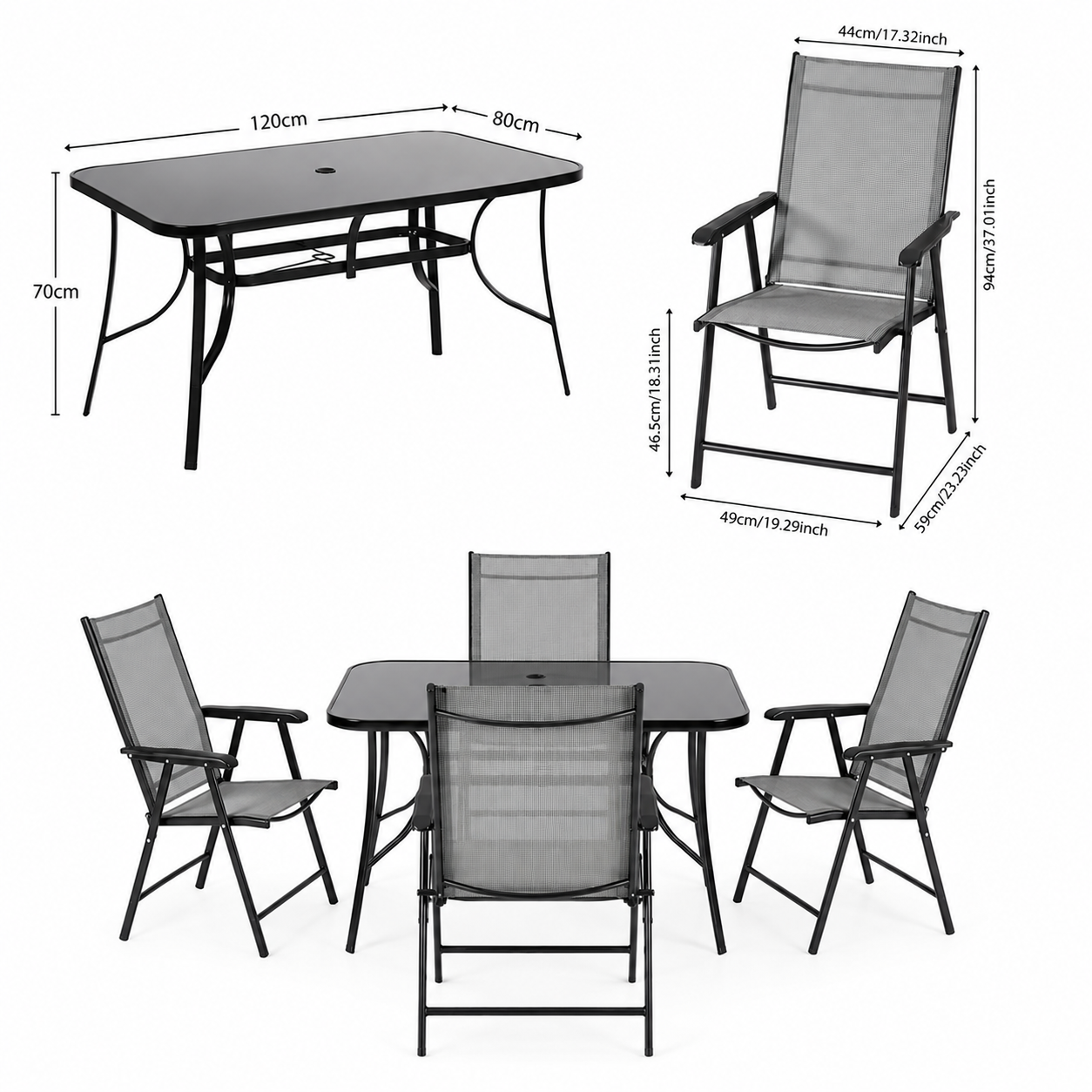 4/6 Chairs with Rectangular Table Garden Dining Set