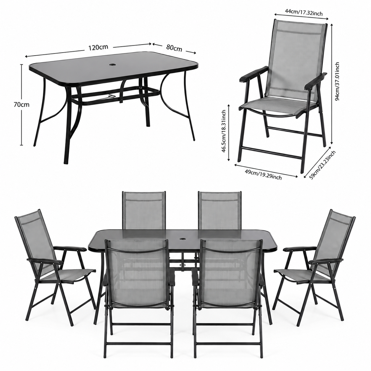 4/6 Chairs with Rectangular Table Garden Dining Set