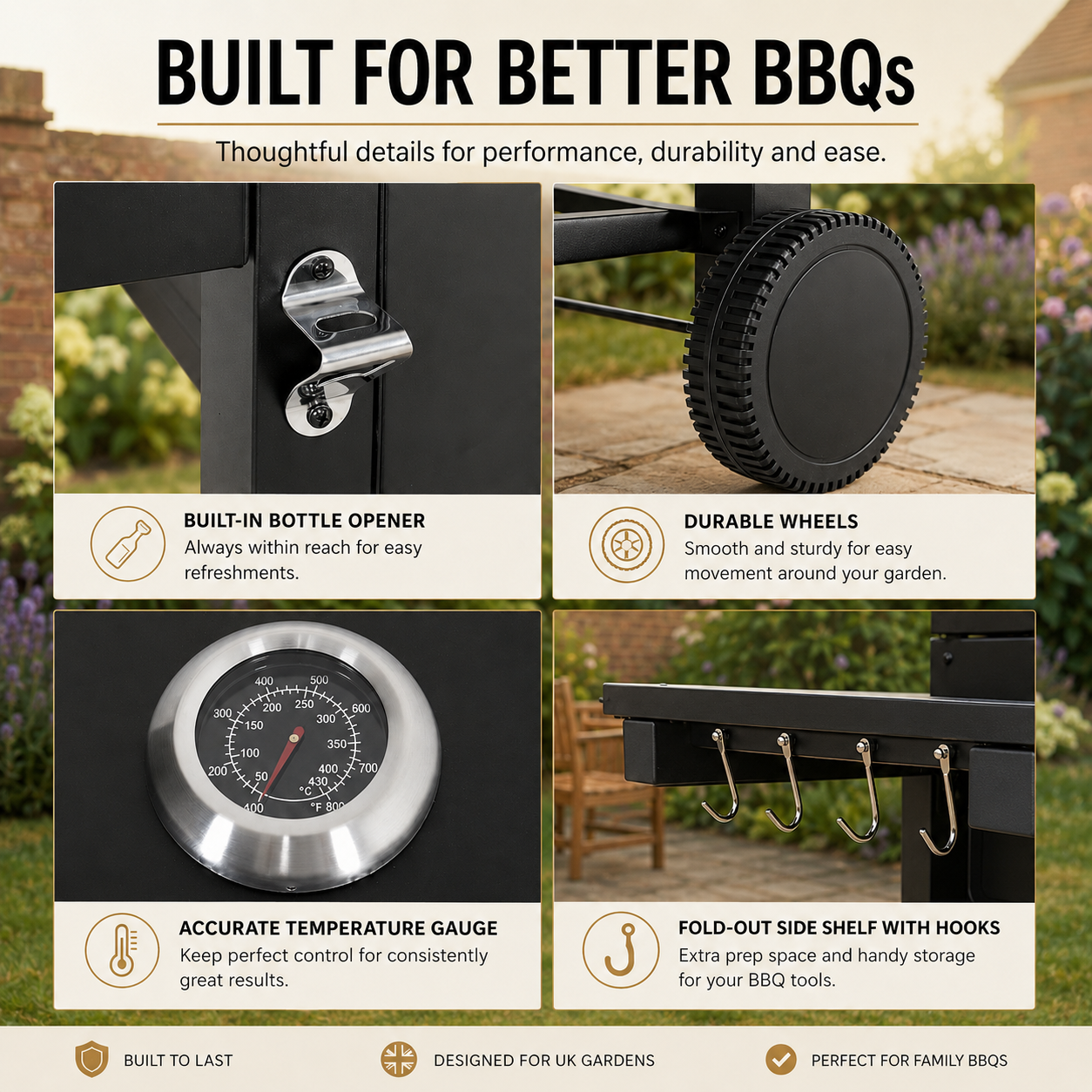 138CM Wide Charcoal BBQ Grill with Side Shelves