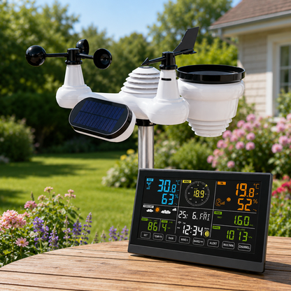 Wifi Colour Digital Weather Station with 7-in-1 Solar-Powered Outdoor Sensor