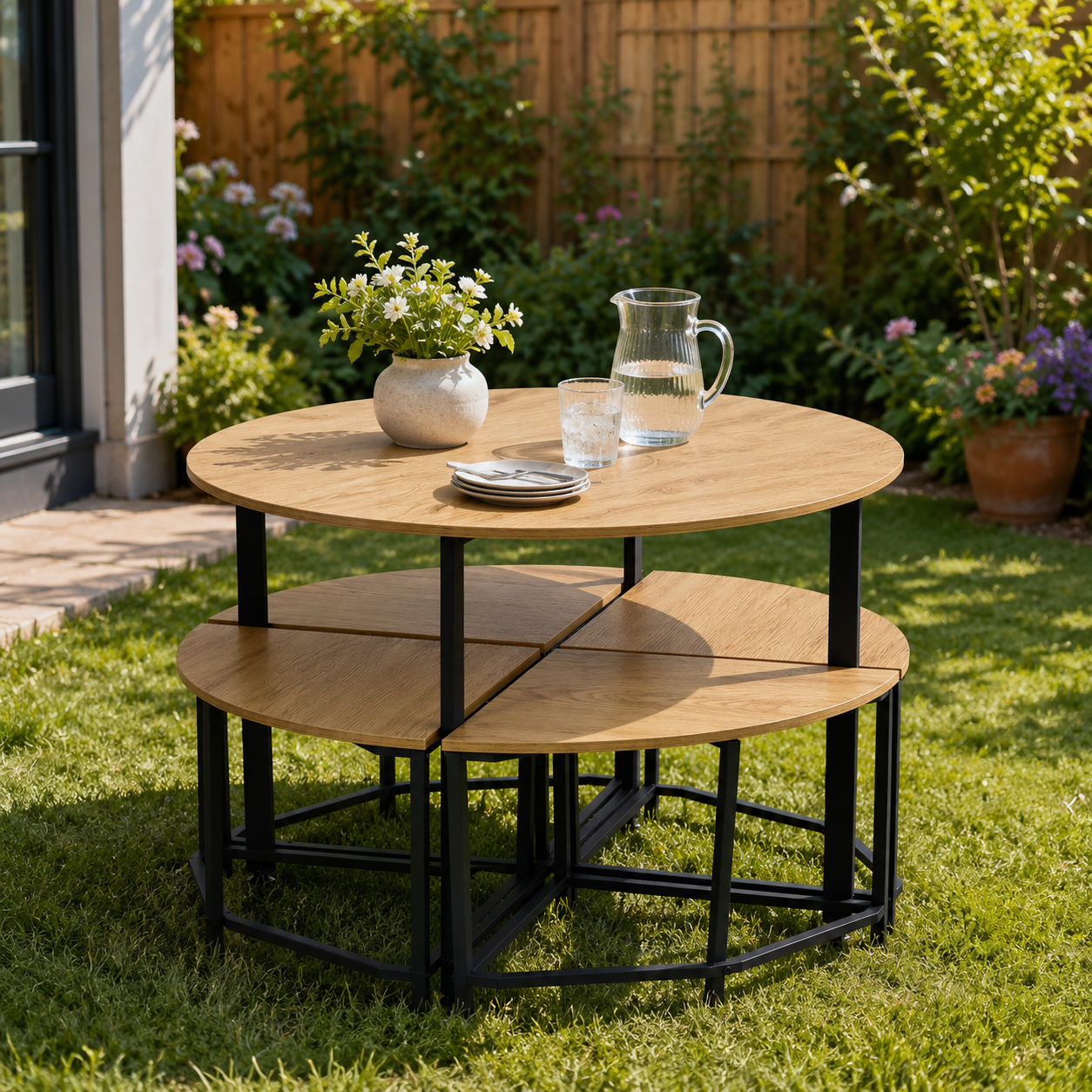 Space-Saving Dining Table and Stool Set