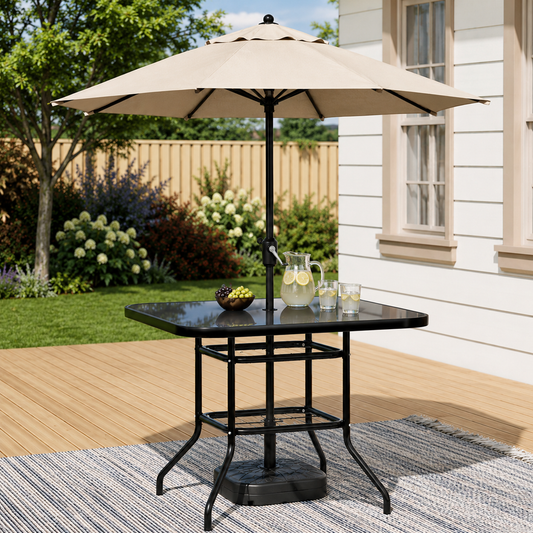 folding patio table with umbrella hole uk PHI VILLA 5 pcs Dining Sets Hole, 4 Space Saving Reclining Sling Chair & 1 Square Wood Like Top Garden Spacious Square Design DYCANPO Table with Hole for