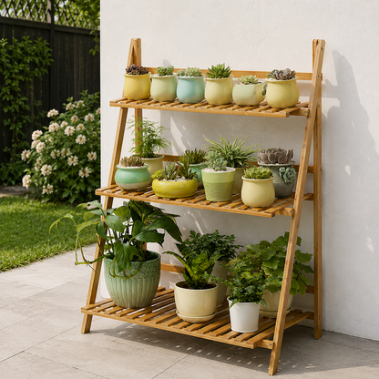 3-Tier Foldable Wooden Ladder Plant Stand