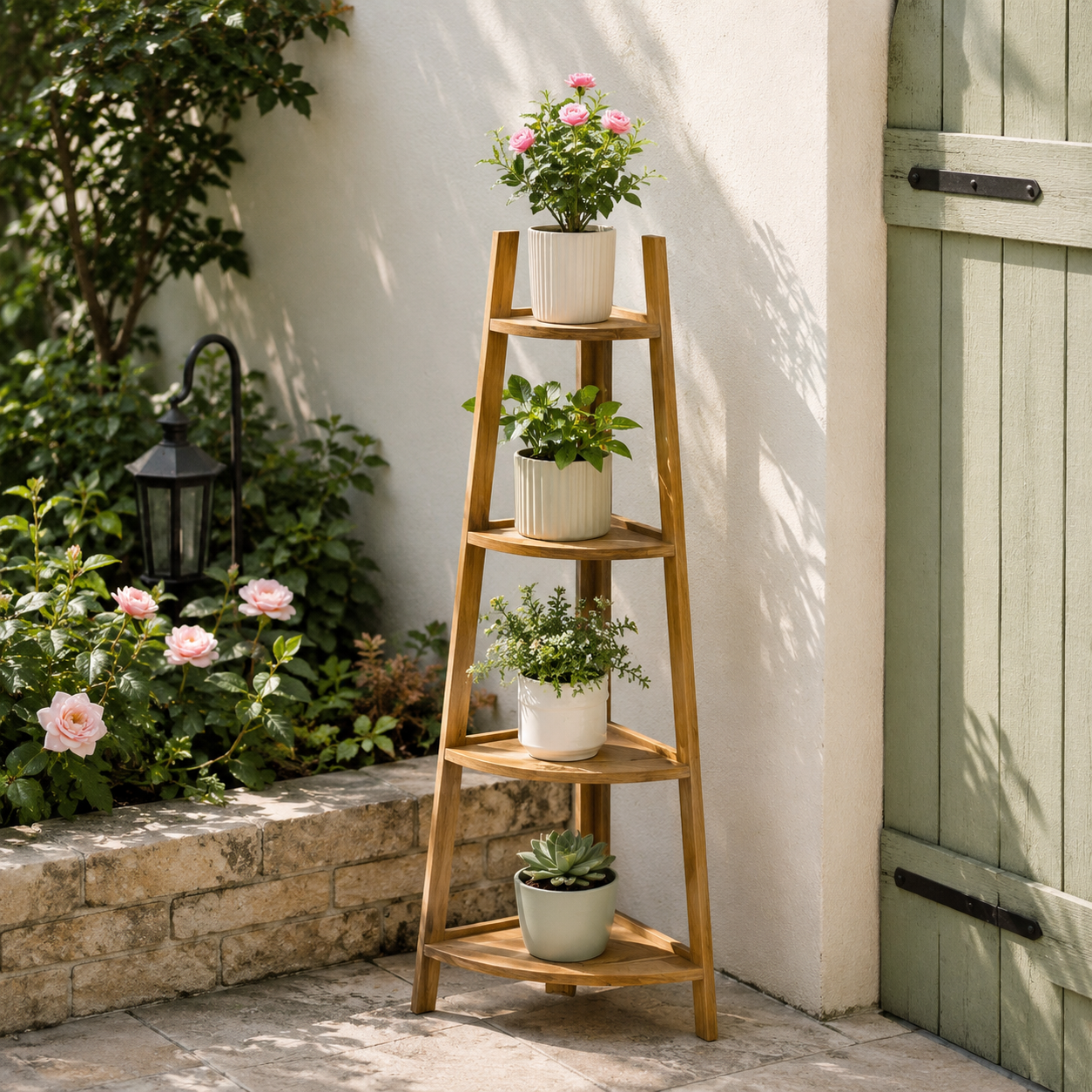 4-Tier Modern Corner Ladder Shelf for Plant Display