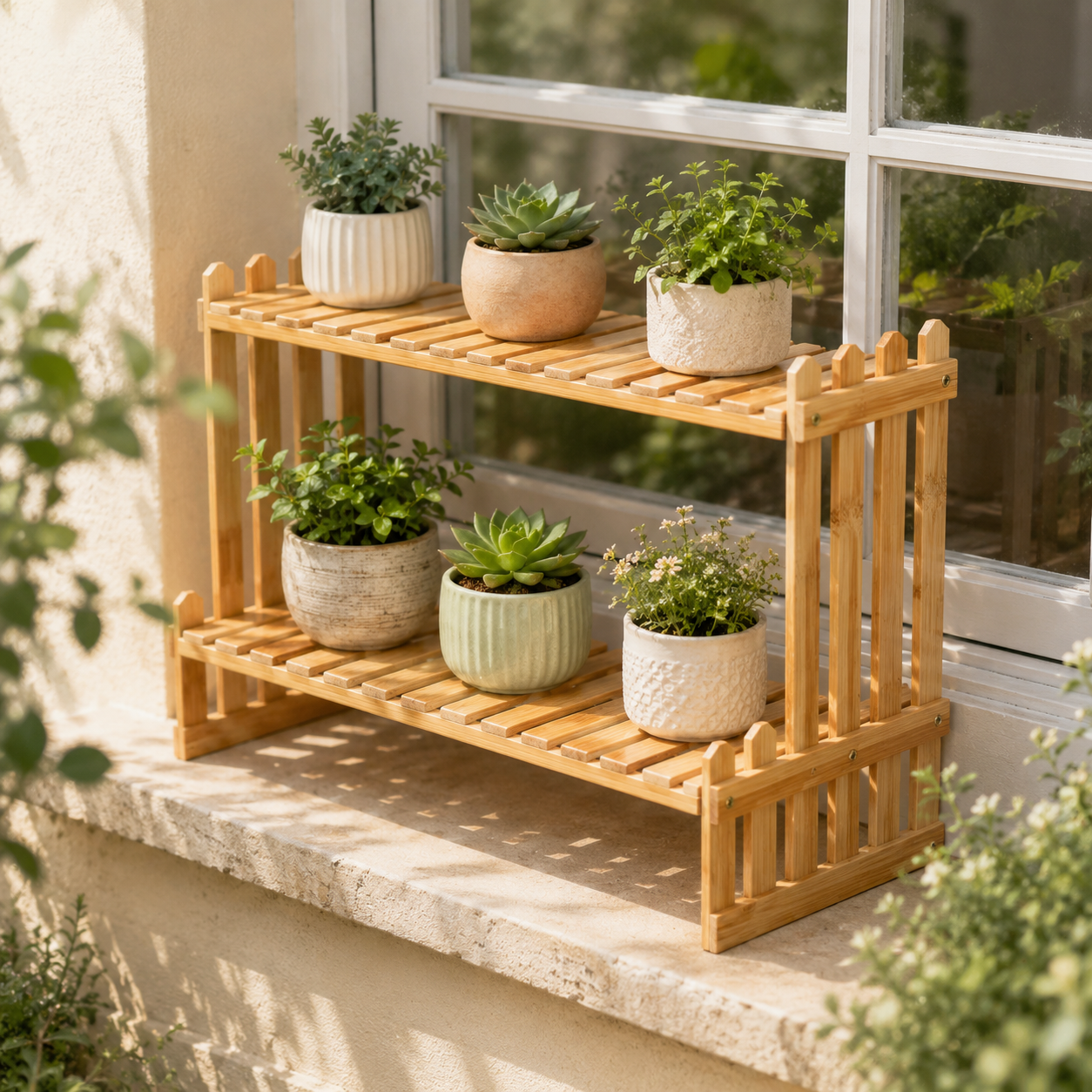 2 Tier Decorative Tabletop Wood Plant Stand Display Shelf