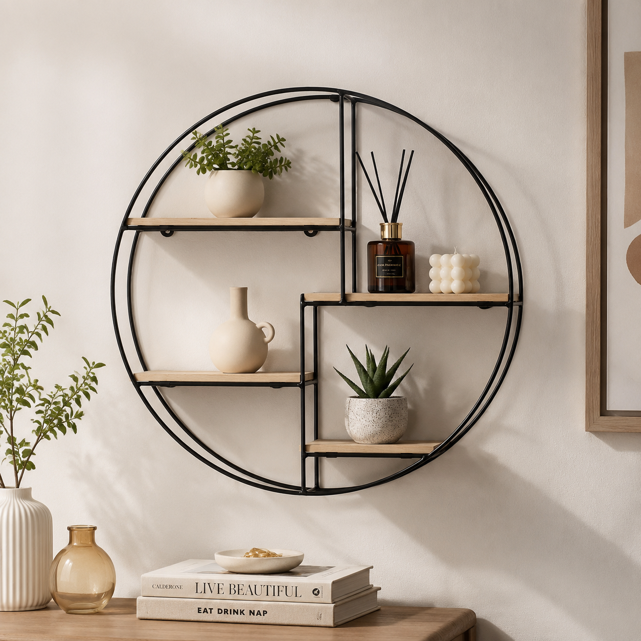 Modern Round Floating Decorative Wall Shelf
