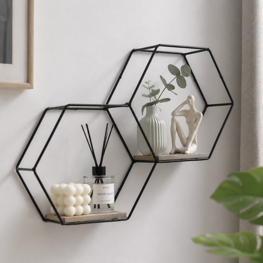 Modern Hexagon Wall Shelf with Iron Frame