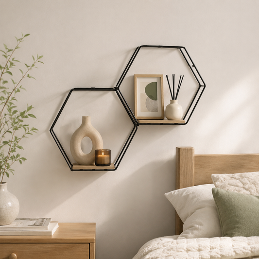 Modern Hexagon Wall Shelf with Iron Frame