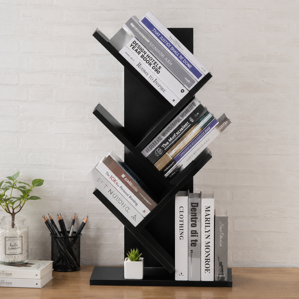 Rustic Standing Tree Bookshelf Wood Display Rack