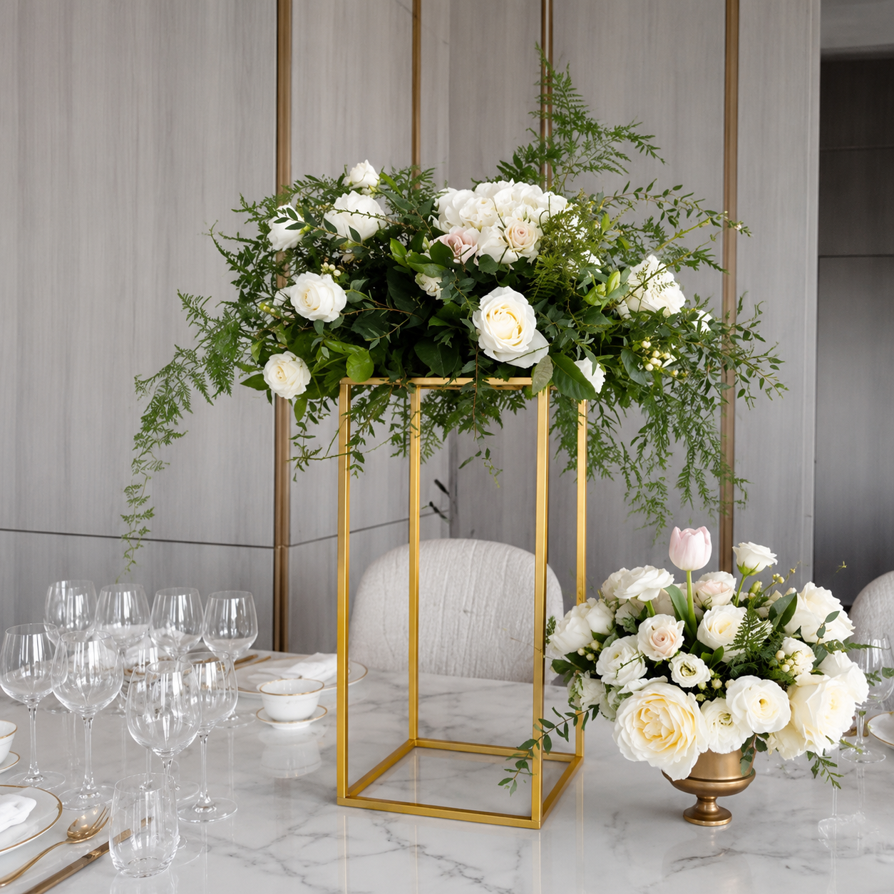 Golden Metal Rectangular Flower Stand Pedestal Rack