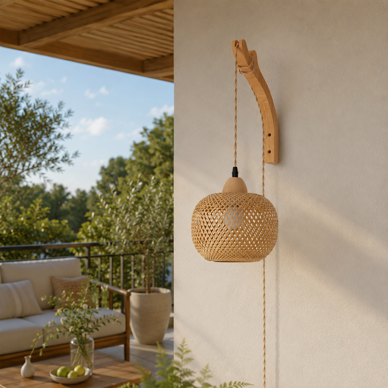 Bamboo Lampshade E27 Wall Light