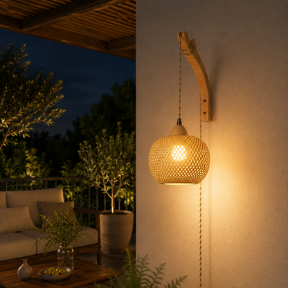Bamboo Lampshade E27 Wall Light