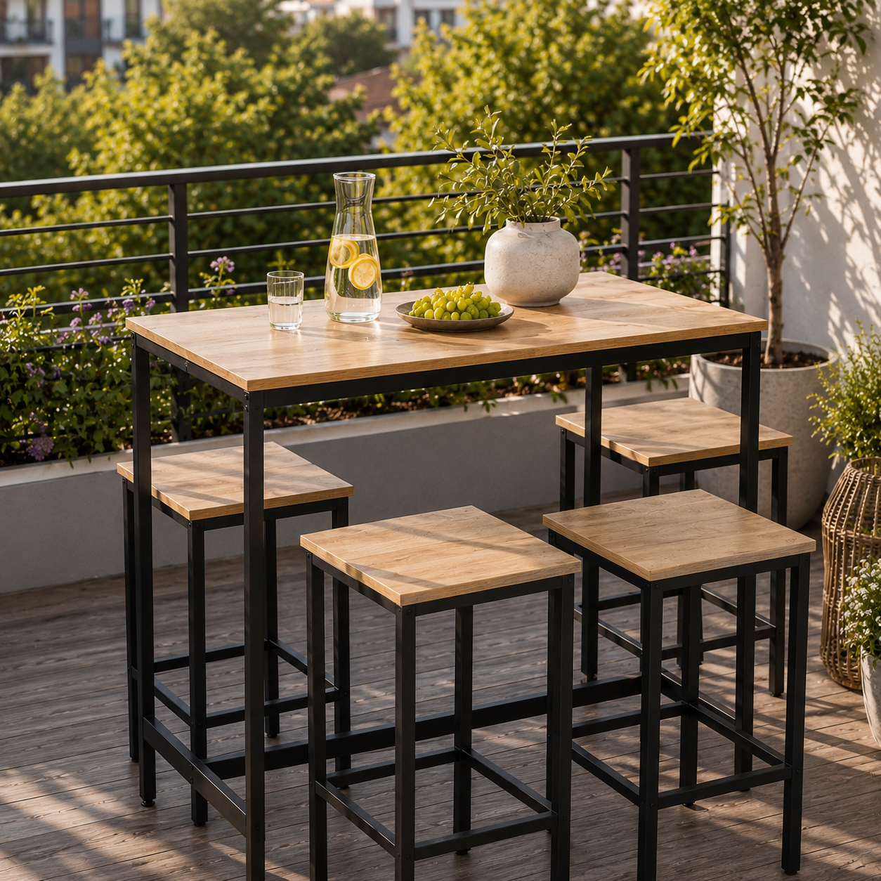 5-Piece Bar Table Set with 4 Stools