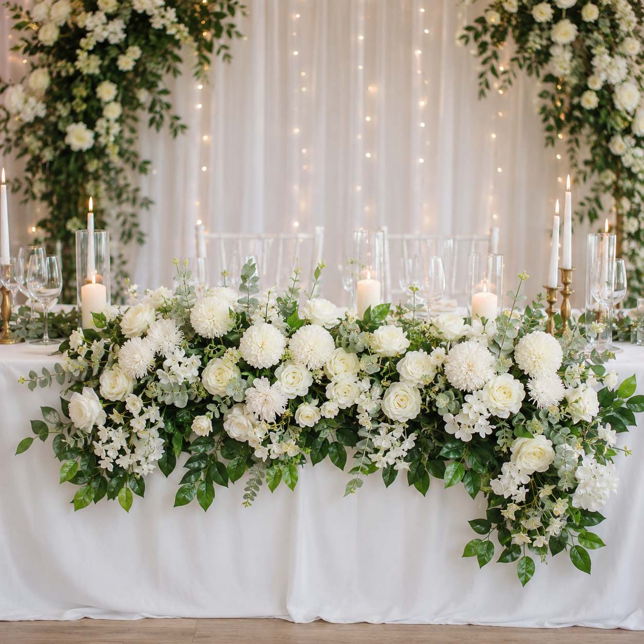 White Rose Floral Row for Wedding Aisle Decor
