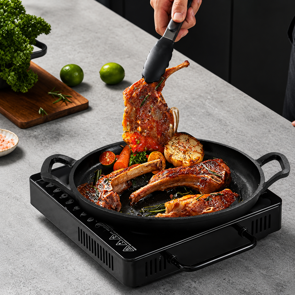 Pre-Seasoned Cast Iron Frying Pan with Double Handles