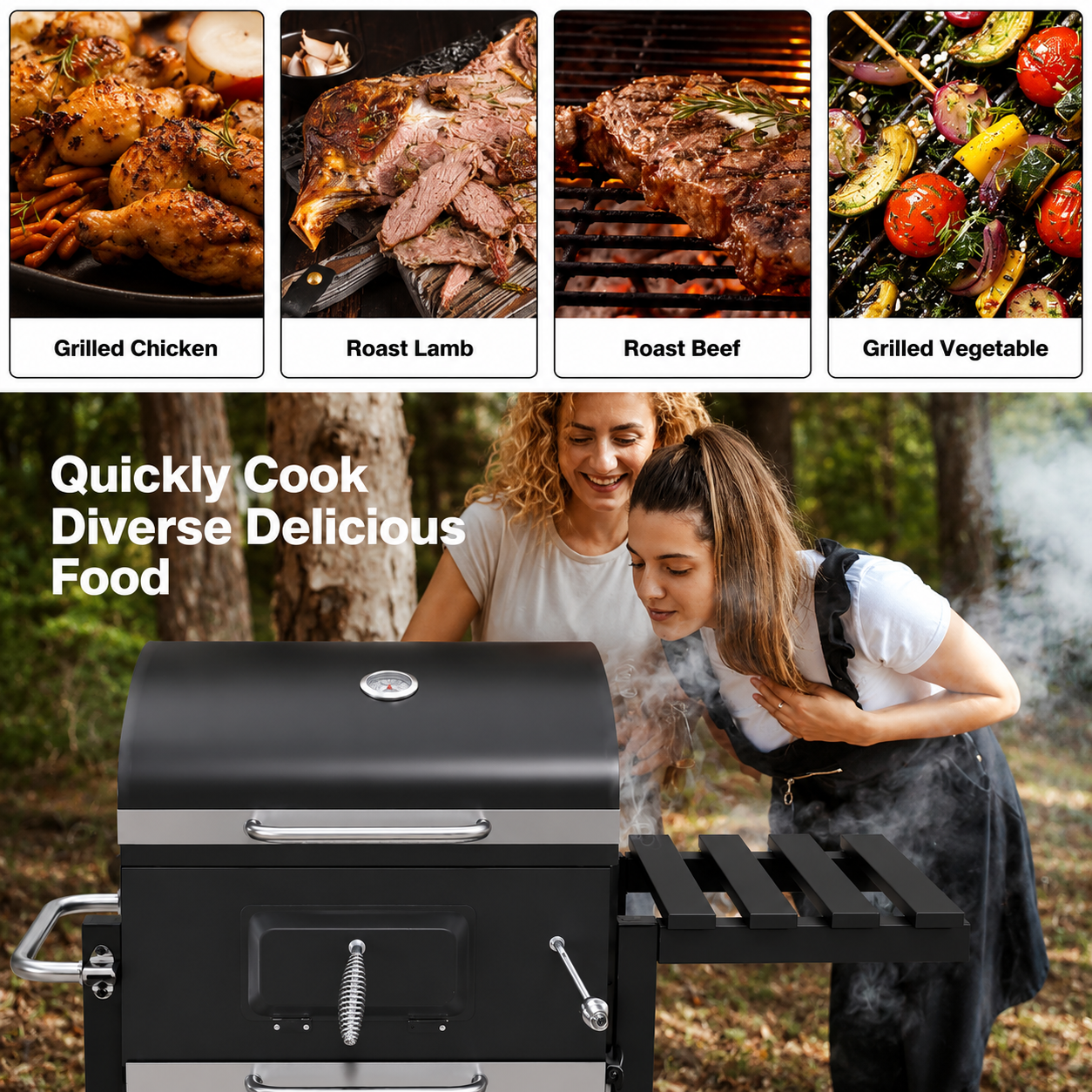Charcoal BBQ Grill Barrel with Side Table