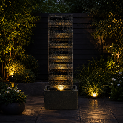 Rectangle Stone-Styled Cascading Waterfall Fountain with LED Lights