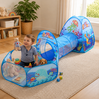3-in-1 Kids Pop Up Play Tent Set Toddlers Tunnel Playhouse