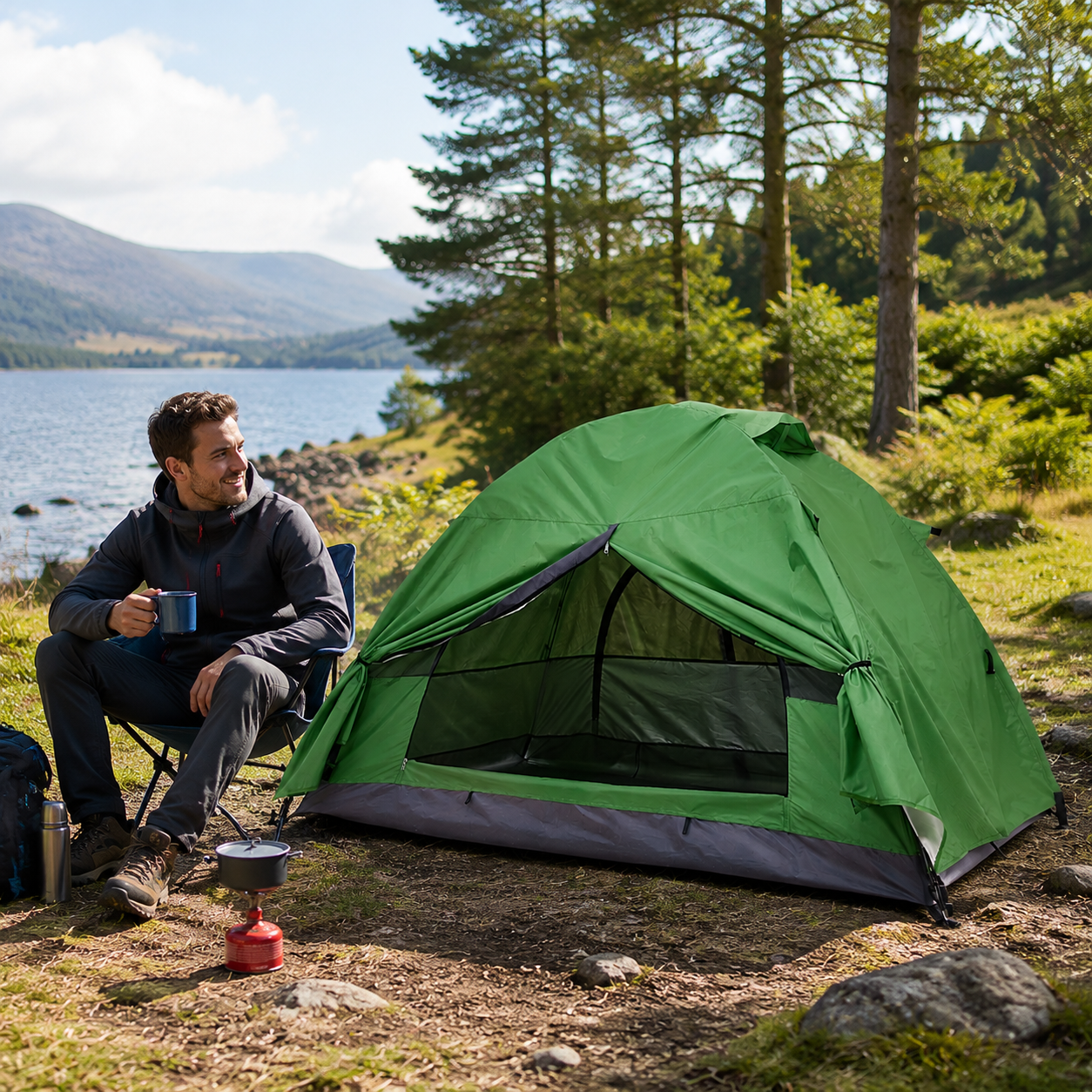 Portable Camping Tent with Detachable Top Cover for 1 Person